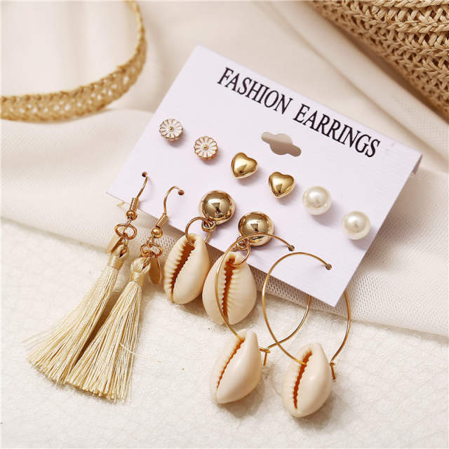 Shell tassel earrings set 6 pairs