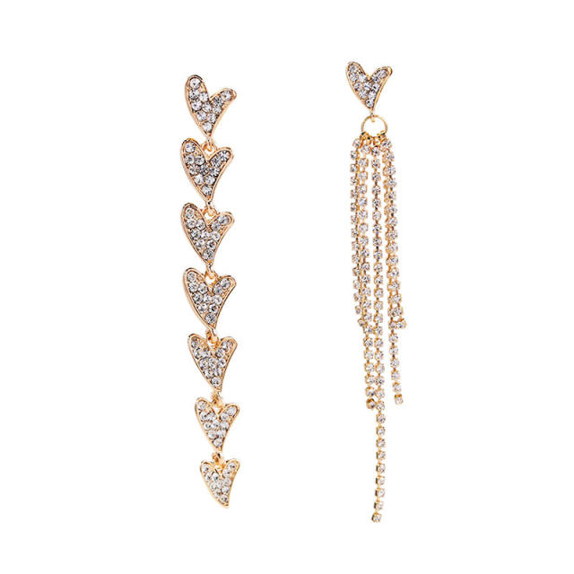 Heart diamond chain tassel earrings