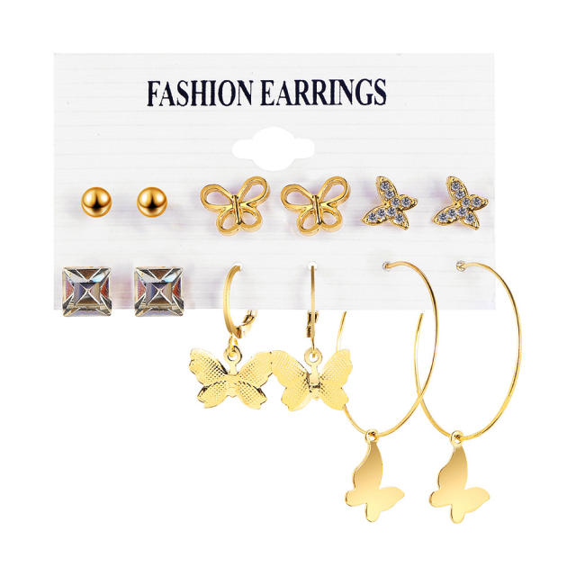 New butterfly love heart earrings suit 6 pairs