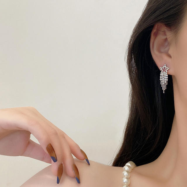 Star diamond chain tassel earrings