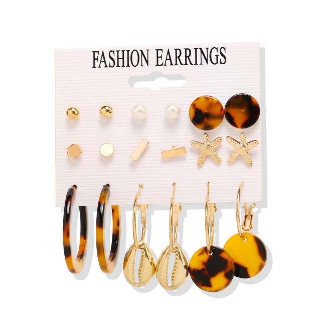 Pearl acid plate shell earrings set