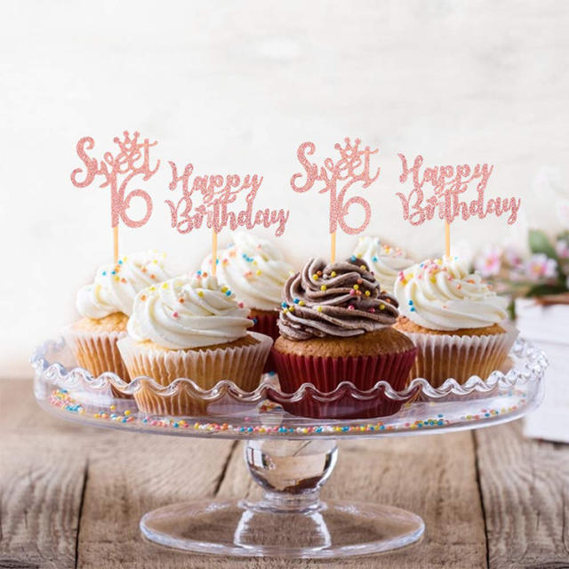 Sweet 16 birthday party cup cake toppers