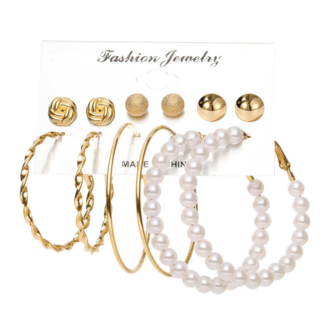 Fashion Stud earrings Pearl Earrings Set 6 pairs