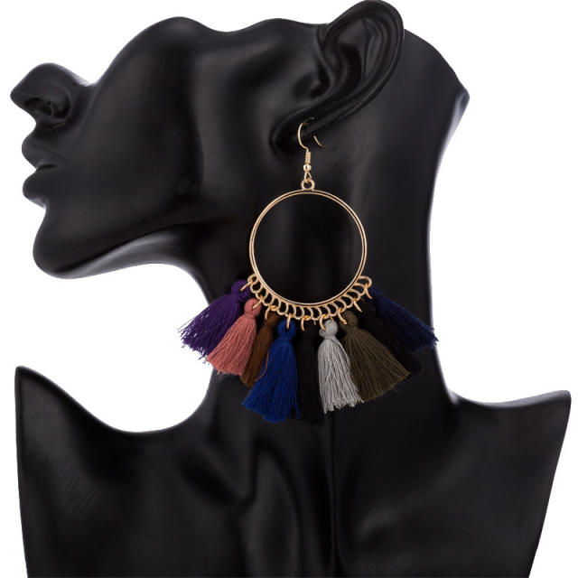 Metal hoop tassel earrings