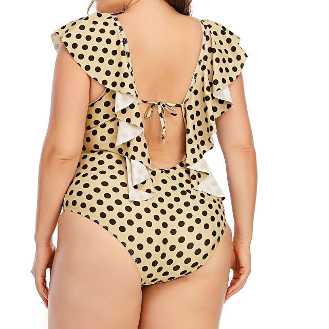 Deep V neck polka dots one piece swimsuit