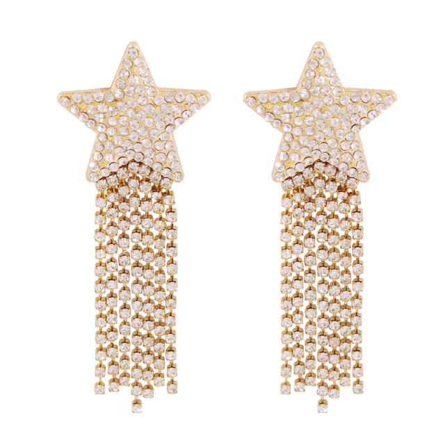 Diamond  bohemian star chain tassel earrings