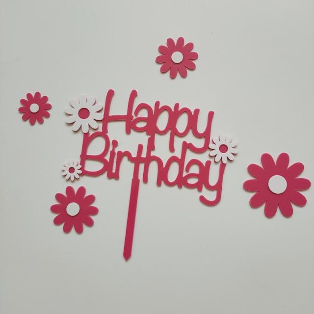 Happy birthday colorful daisy flower cake toppers