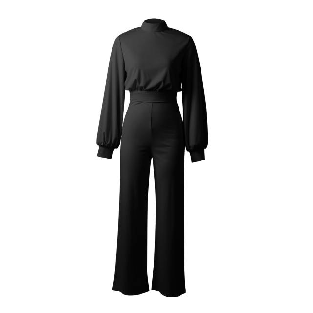 Plain long sleeve elegant jumpsuit