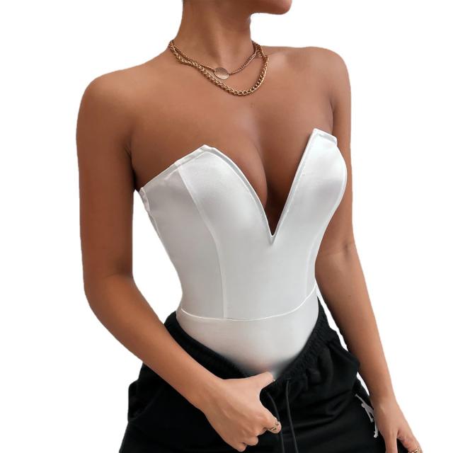 Plain V neck sexy bodysuit