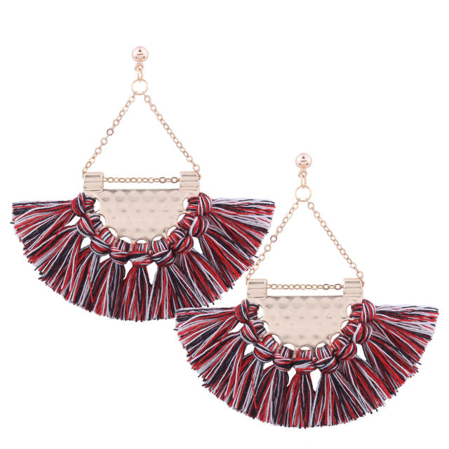 Bohemian fan-shaped hoop tassel earrings