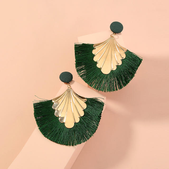 Bohemian green hoop tassel earrings