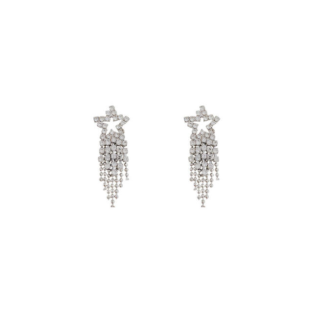 Star diamond chain tassel earrings