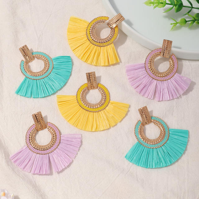 Fan-shaped bohemian hoop tassel earrings