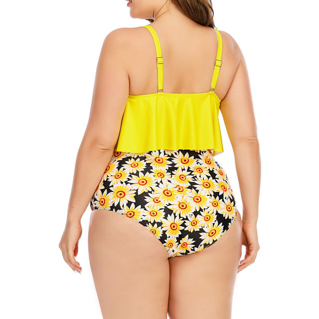 Plus size sweet ruffles two piece swimwear