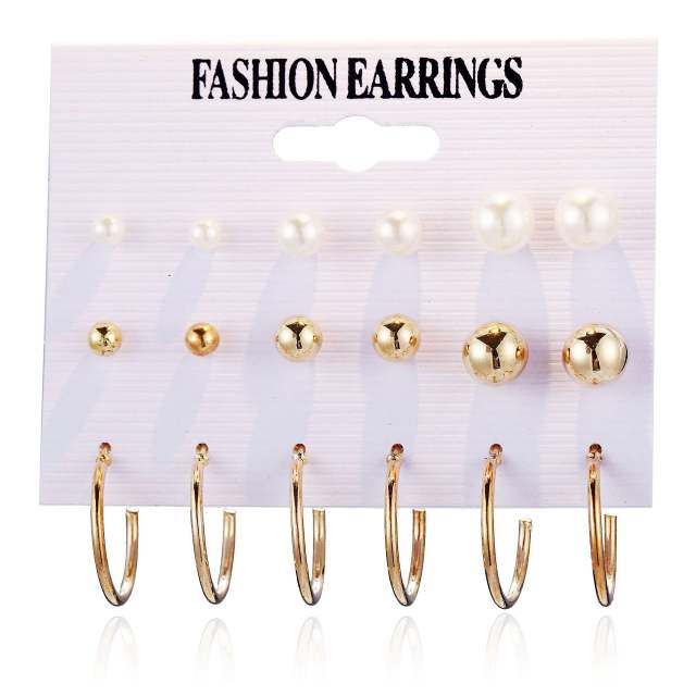 Vintage Pearl circle ear studs suit 9 pairs