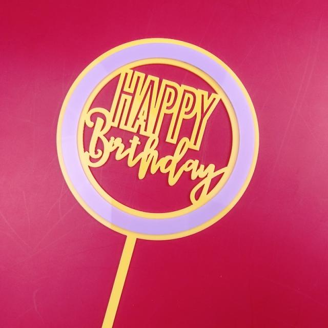 Round shape happy birthday cake toppers