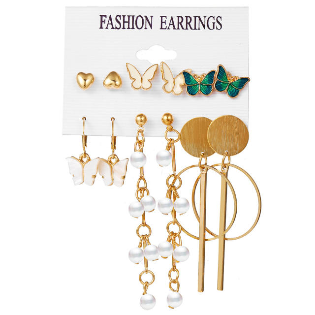 New butterfly Pearl tassel earrings suit 6 pairs