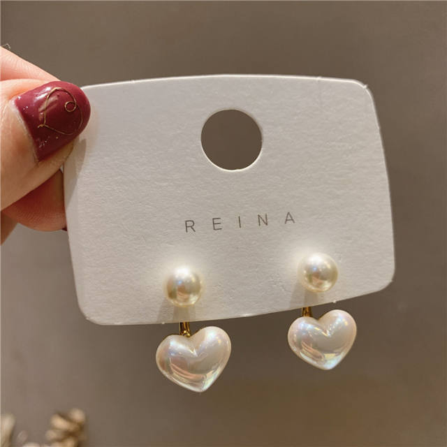 925 silver needle heart shaped pearl jacket earrings