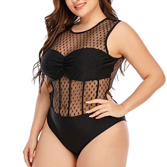Sexy black mesh one piece swimsuit