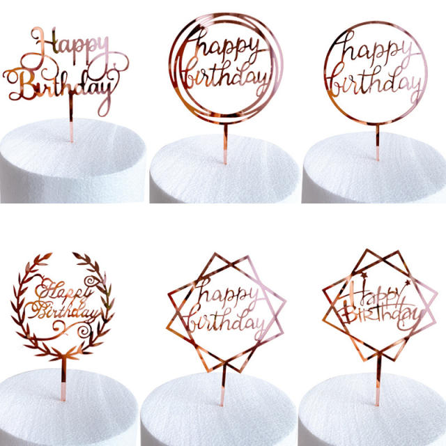Rose gold and gold color happy birthday cake toppers