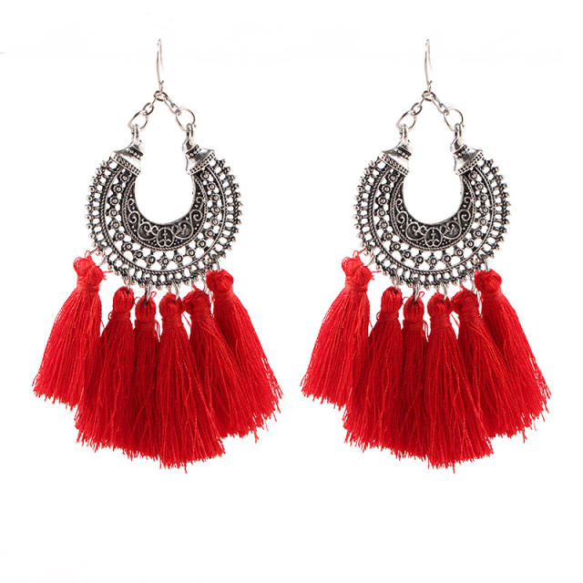 Metal hoop tassel earrings