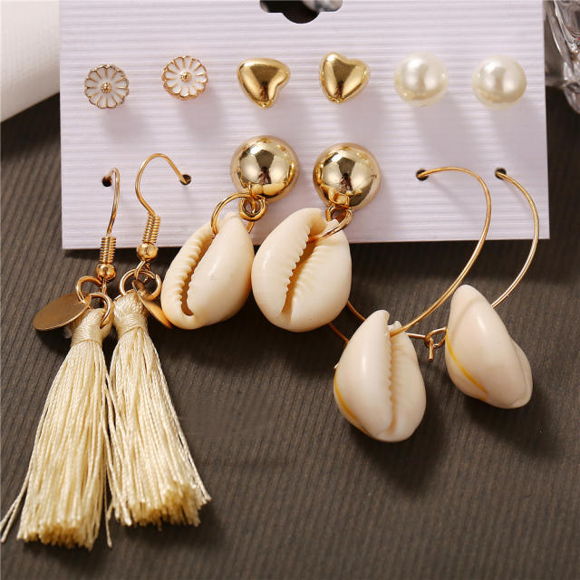 Shell tassel earrings set 6 pairs