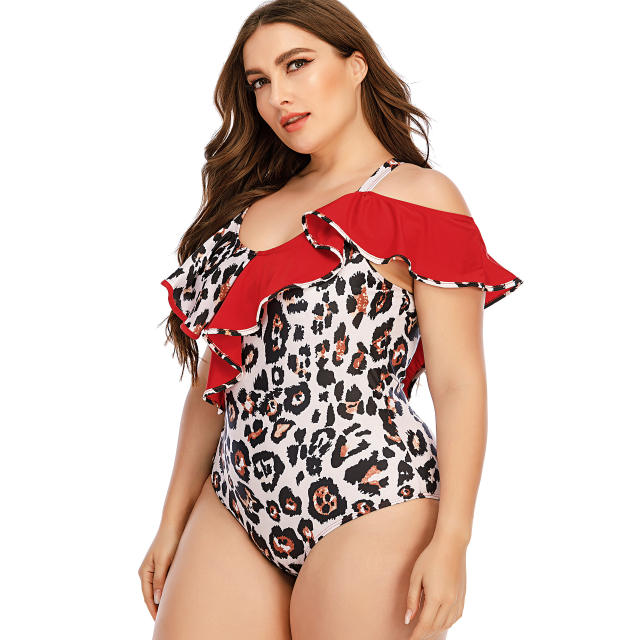 Leopard printing one piece swimsuit