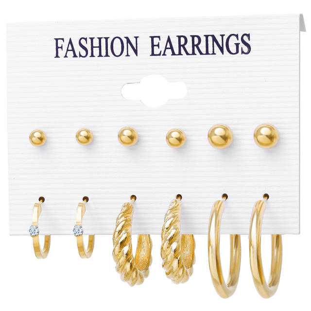 Metal studs earrings hoop earrings set 6 pairs