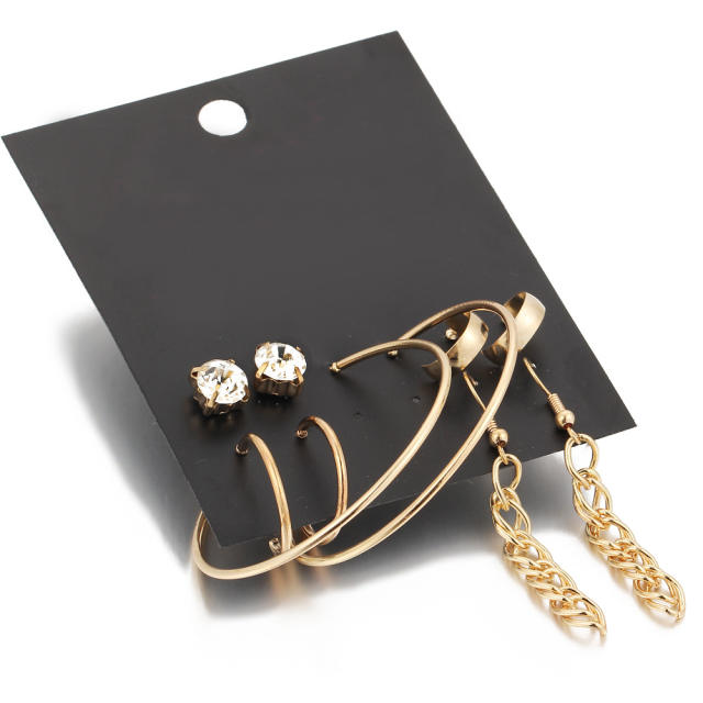 Rhinestone hoop tassel earrings suit 5 pairs