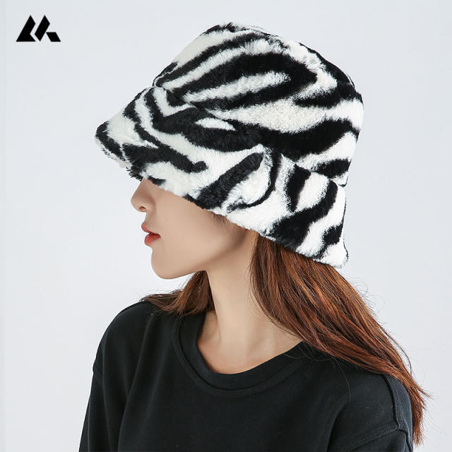 Zebra striped warm bucket hat