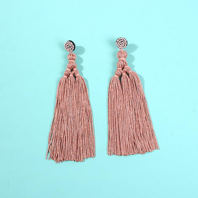 Seed bead long-style thread tassel earrings