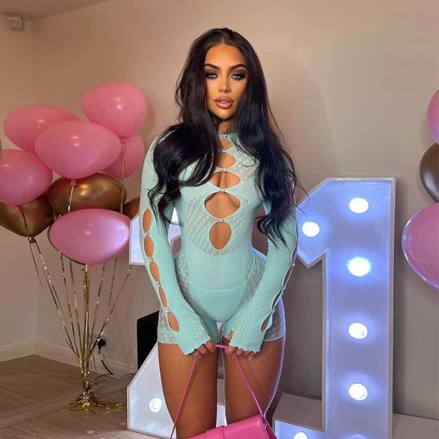 Sexy long sleeve hollow sheer rompers jumpsuit
