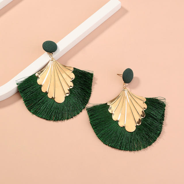 Bohemian green hoop tassel earrings