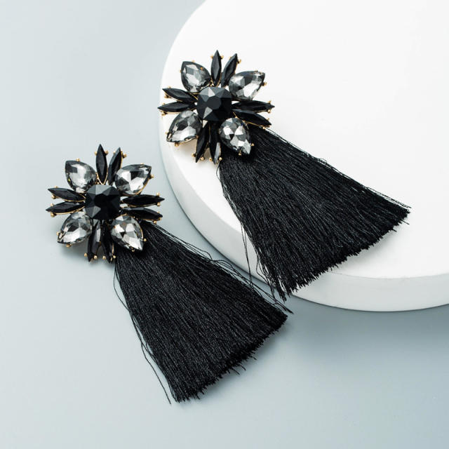 Diamond  long-style thread tassel earrings