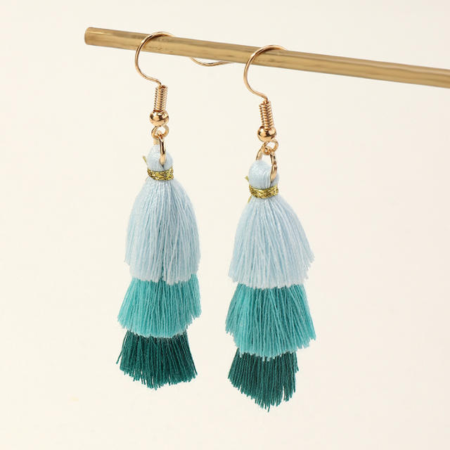 Multi-layer long-style thread tassel earrings