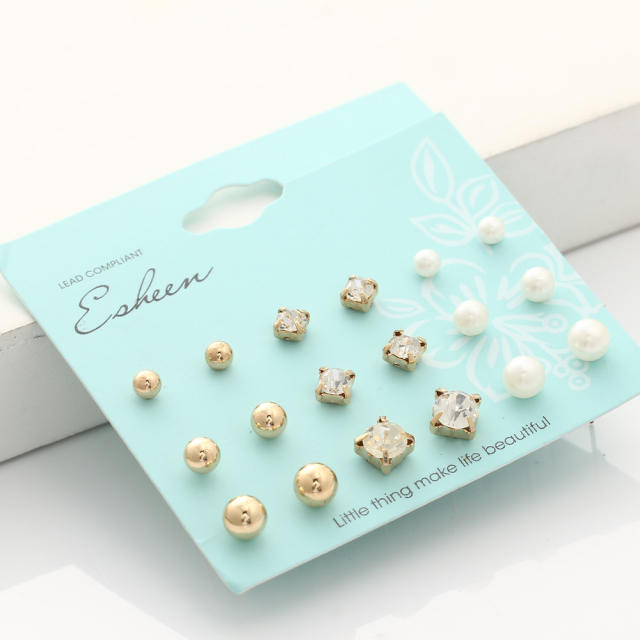 Fashion Pearl rhinestone studs set 12 pairs