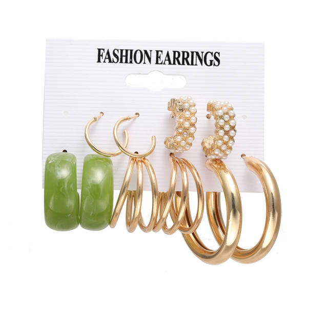 Pearl acrylic alloy hoop earrings set 5 pairs