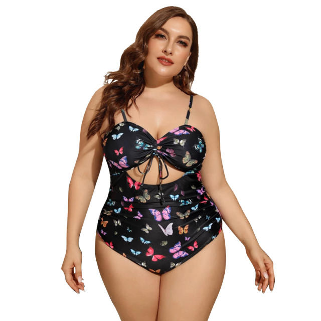 One piece buttefly printing plus size swimsuit