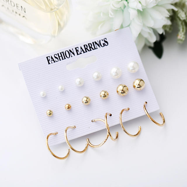 Pearl Rhinestone earrings set