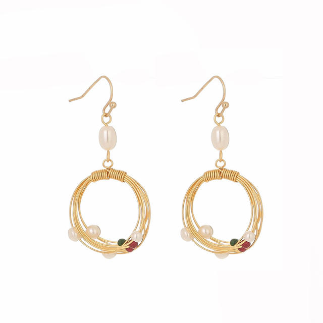 Pearl natural stone hoop earrings
