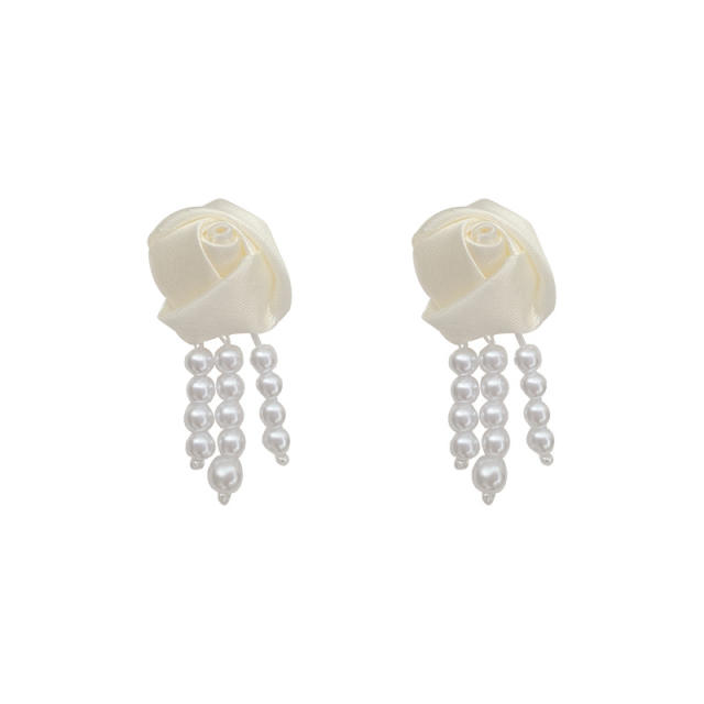 925 silver needle flower Pearl tassel earrings
