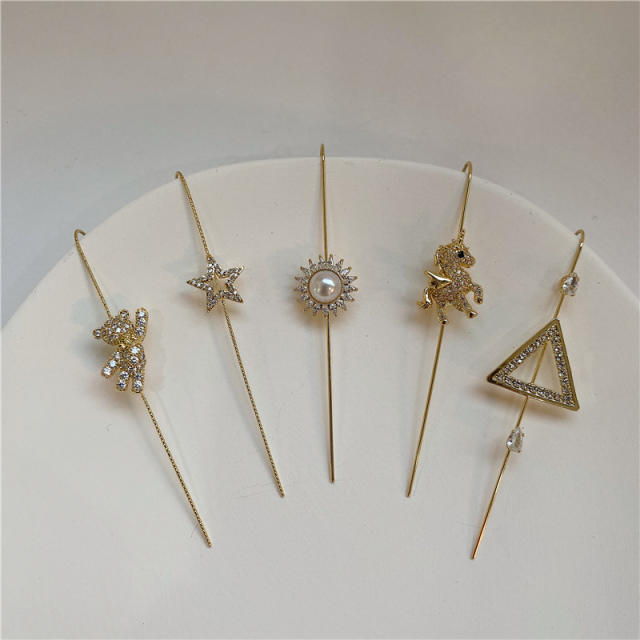 Fashion zircon pearl ear pin