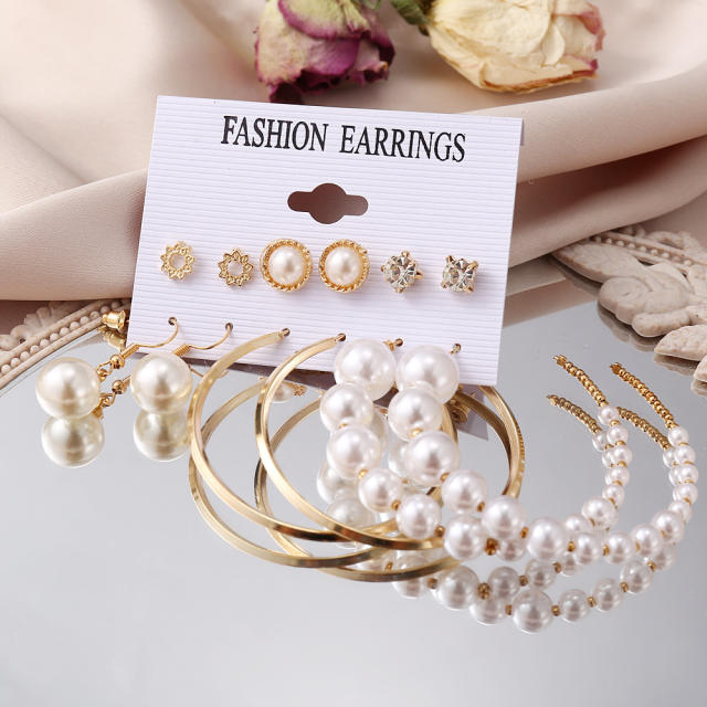 Acrylic Pearl Tassel Earrings Set 6 pairs