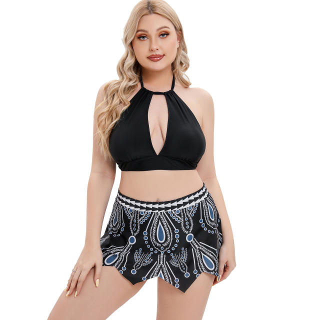 High neck plus size two piece swimsuit