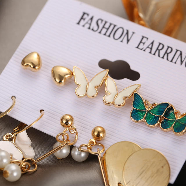 New butterfly Pearl tassel earrings suit 6 pairs
