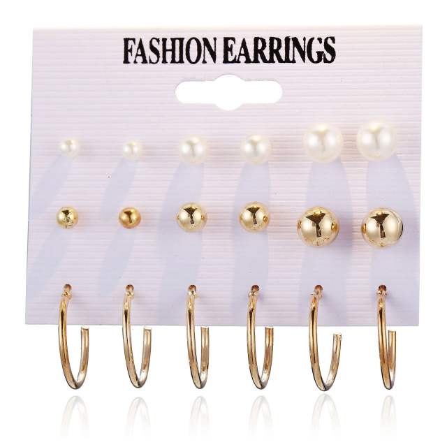 New faux pearl stud earrings set 12 pairs