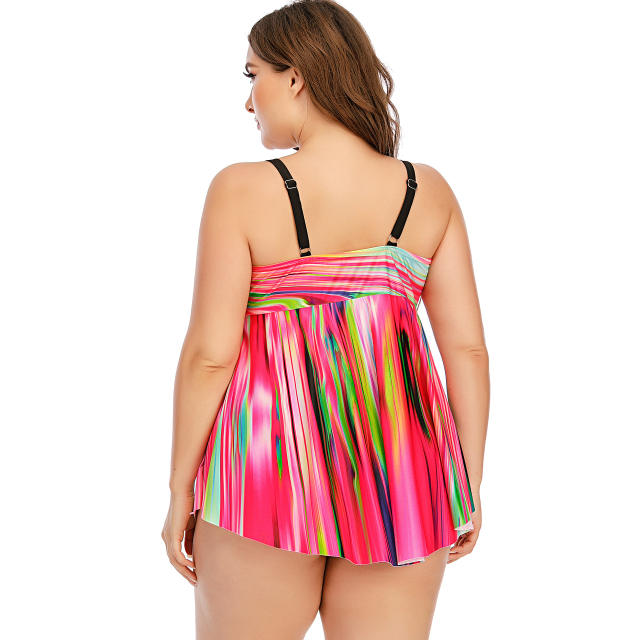 Color stirpe printing skirt swimsuit