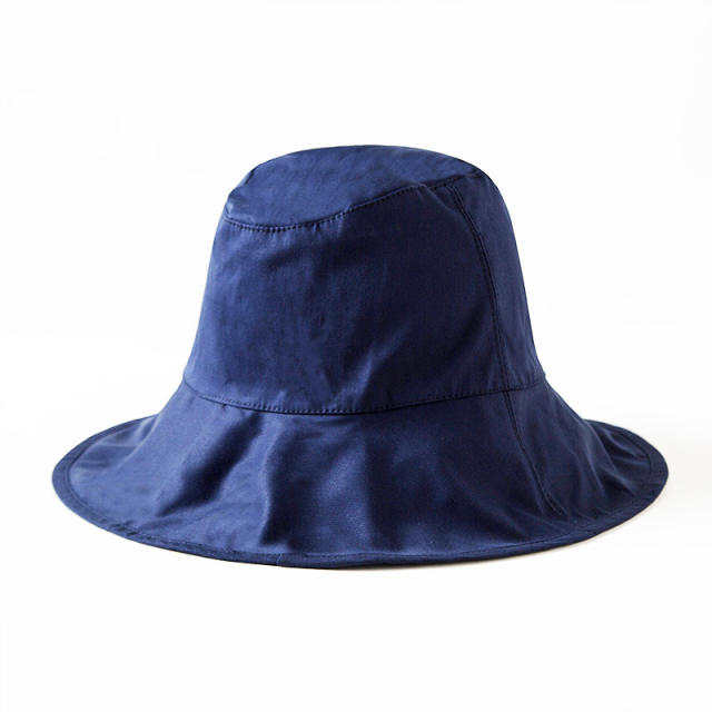 Solid color wide brim bucket hat