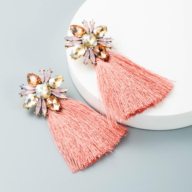 Diamond  long-style thread tassel earrings