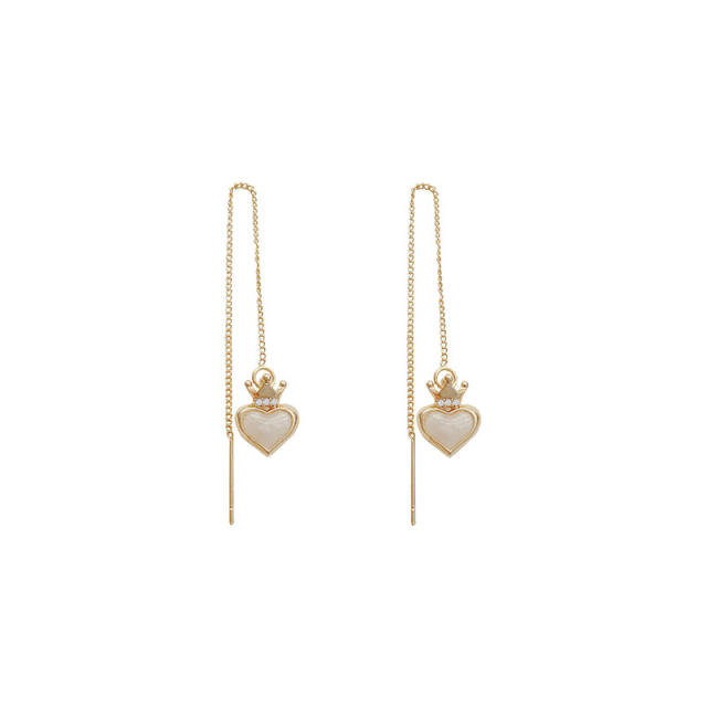 Cubic zirconia heart chain tassel earrings 925 silver needle